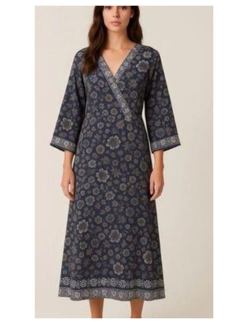 Anthropologie Isabella Bird Floral Retro Kimono Midi Dress Size 6, 100% Silk